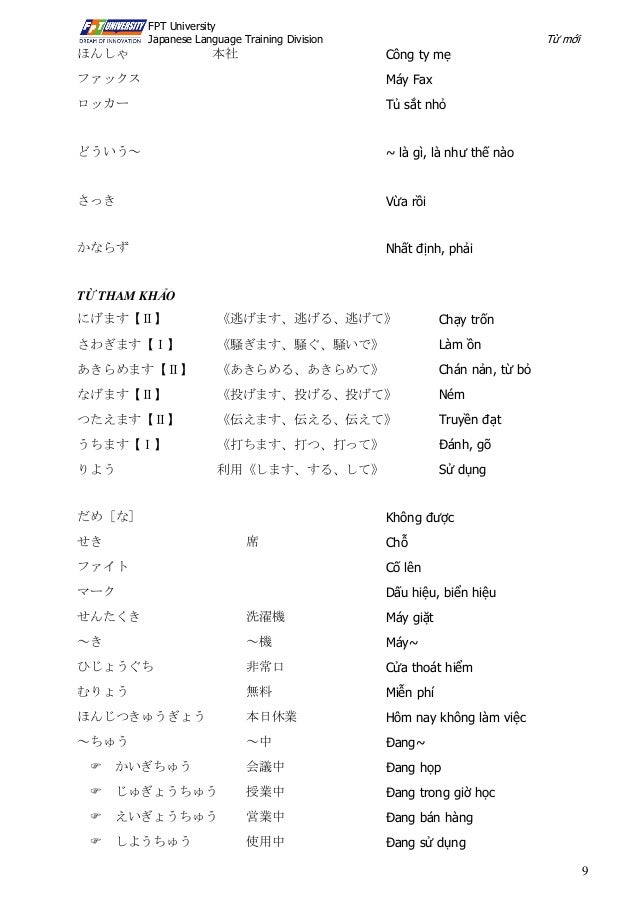 Minna No Nihongo Từ Vựng