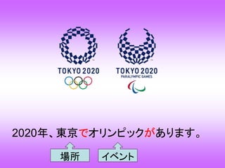 2020年、東京でオリンピックがあります。
場所 イベント
 