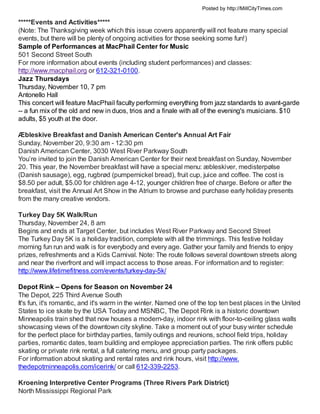 Posted by http://MillCityTimes.com

*****Events and Activities*****
(Note: The Thanksgiving week which this issue covers a...