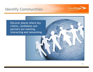 60
Identify Communities
Discover places where key
clients, candidates and
partners are meeting,
interacting and networking.
 