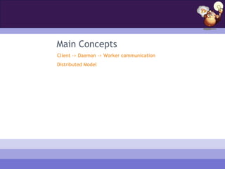 Main Concepts
Client -> Daemon -> Worker communication
Distributed Model
 