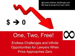 $      0 One, Two, Free!   Endless Challenges and Infinite Opportunities for   Lawyers   When Price Approaches Zero @Carolyn Elefant, MyShingle.com MN Solo & Small Firm Conf. 2010 