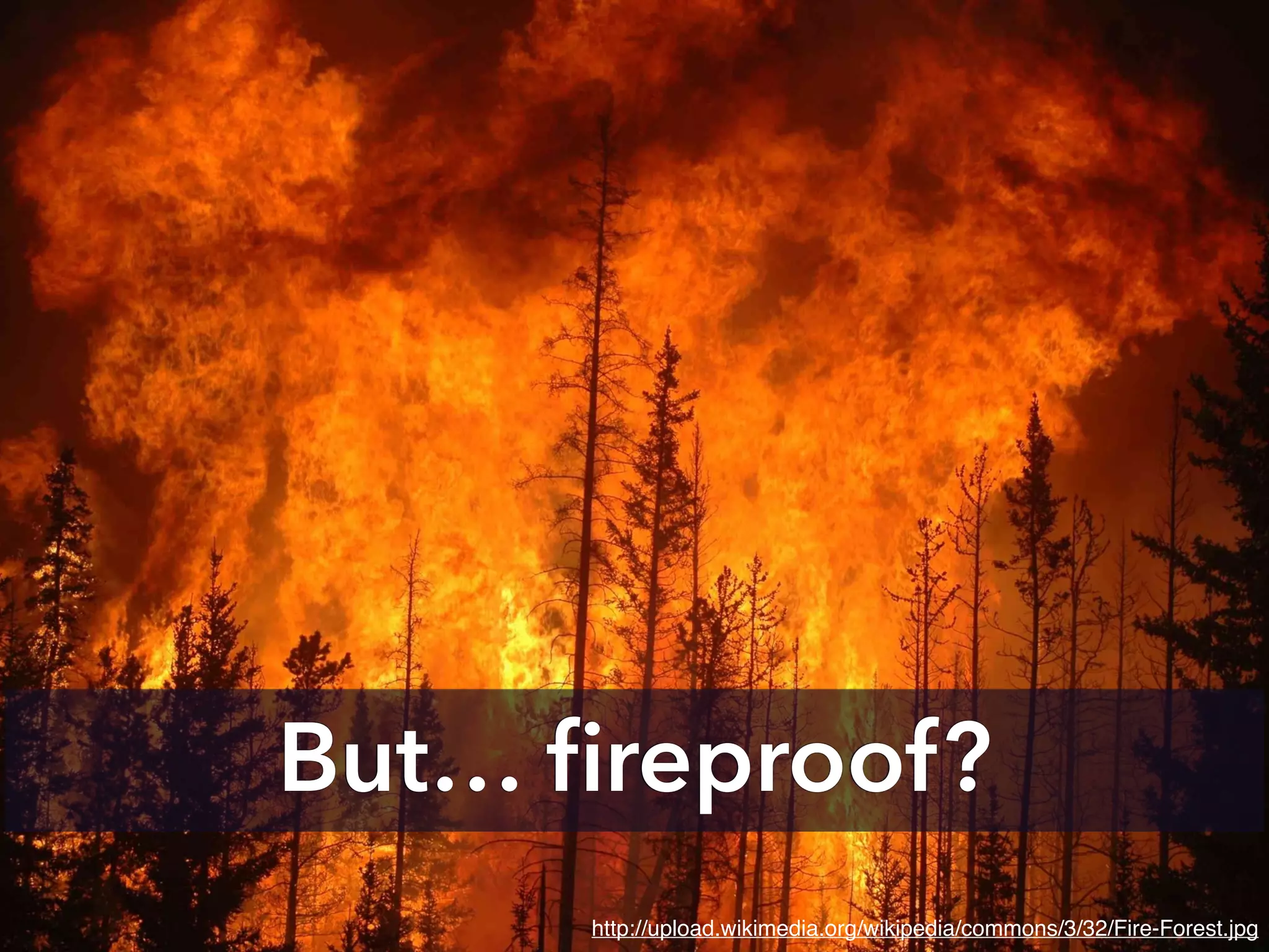 But… ﬁreproof?
http://upload.wikimedia.org/wikipedia/commons/3/32/Fire-Forest.jpg
 