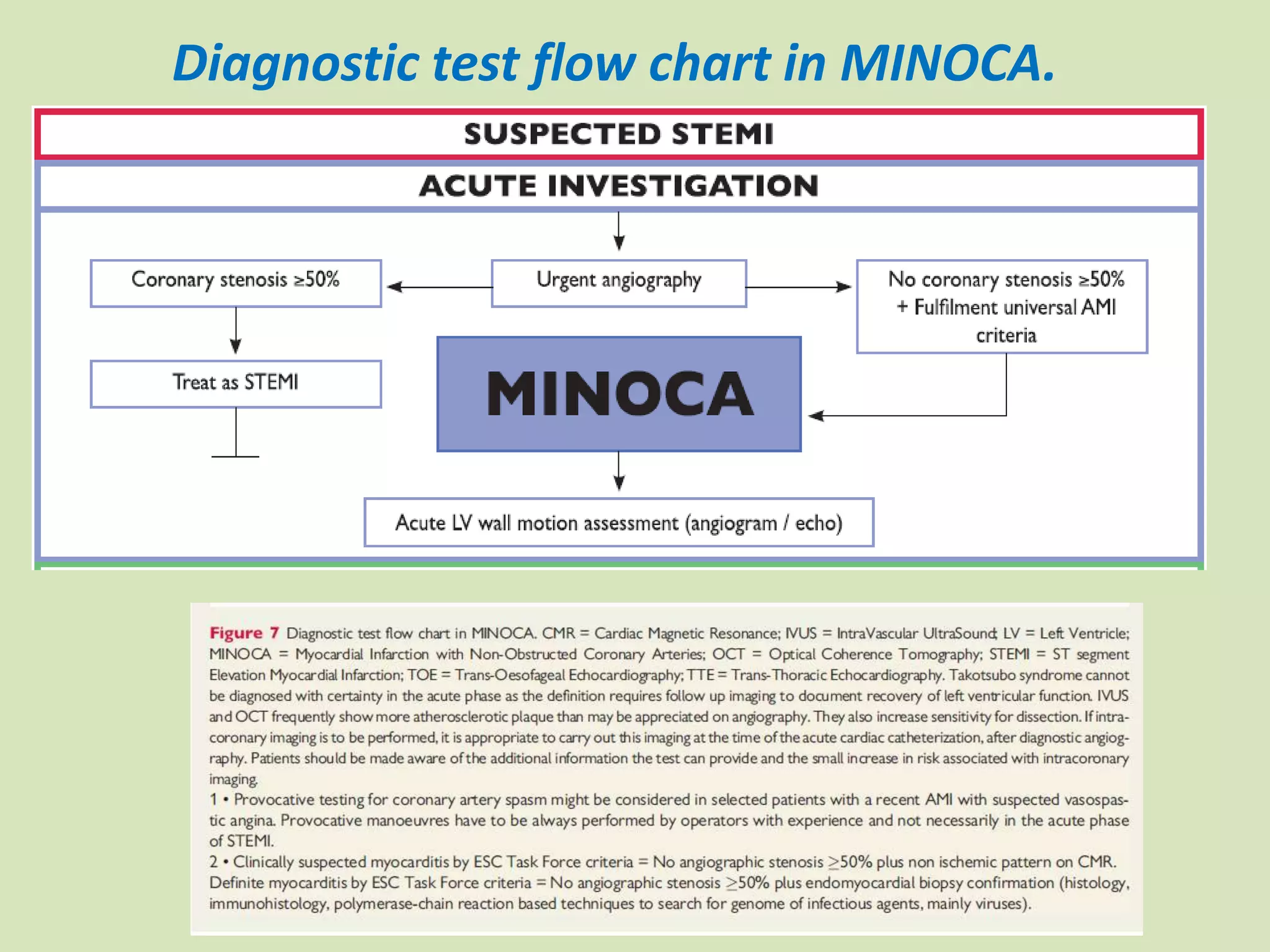 Diagnostic test flow chart in MINOCA.
 