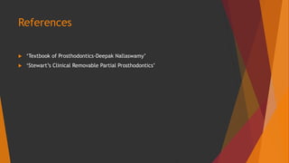 References
 ‘Textbook of Prosthodontics-Deepak Nallaswamy’
 ‘Stewart’s Clinical Removable Partial Prosthodontics’
 