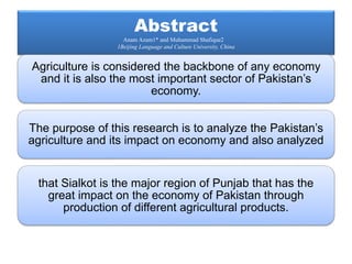 agriculture industry in sialkot and its impact on the economy of ...