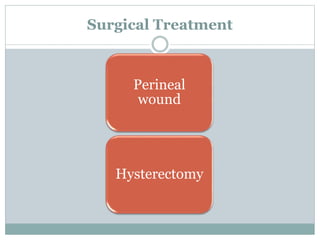 Surgical Treatment
Perineal
wound
Hysterectomy
 