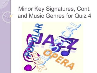 Minor Key Signatures, Cont. 
and Music Genres for Quiz 4 
 