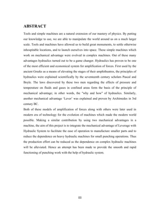 Minor project Report on DESIGN OF HYDRAULIC SHEET METAL PUNCHING ...