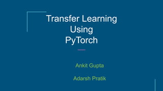 Transfer Learning
Using
PyTorch
Ankit Gupta
Adarsh Pratik
 