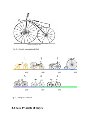Fig. 2.2: French Velocipede of 1869
Fig. 2.3: Bicycle Evolution
2.2 Basic Principle of Bicycle
 