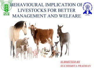 BEHAVIOURAL IMPLICATION OF
LIVESTOCKS FOR BETTER
MANAGEMENT AND WELFARE
SUBMITTED BY
SUCHISMITA PRADHAN
 