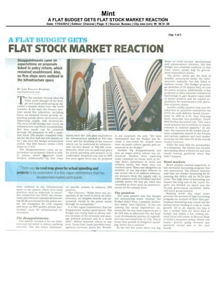 Mint
 A FLAT BUDGET GETS FLAT STOCK MARKET REACTION
Date: 17/03/2012 | Edition: Chennai | Page: 5 | Source: Bureau | Clip size (cm): W: 56 H: 26


                                                                                           Clip: 1 of 1
 