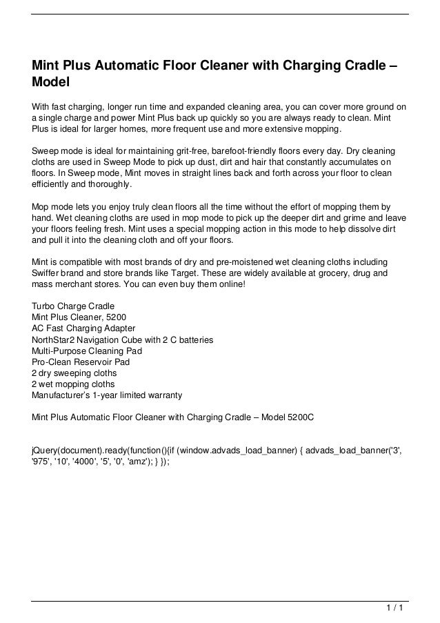 Mint Plus Automatic Floor Cleaner with Charging Cradle Model