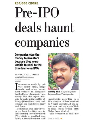 Mint 30 Mar, 2009 Pre IPO Deals Haunt Companies