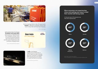 India-based clean food brand
The Whole Truth Foods (TWT)
announced an indefinite break
from Instagram, stating it does
not serve the brand’s purpose
and citing reasons of burnout
and the issues it faced due to the
constantly changing trends.
Source: @thewholetruthfoods/Instagram
Amid increasing inflation rates, UK supermarket
Iceland is offering its customers interest-free
loans to help them with their food shopping.
Source: Getty Images
A café in the Nagoya
neighbourhood of Arimatsu in
central Japan provides a private
space for consumers to meditate
while enjoying teas and sweets
in a quiet and dark environment.
Source: Yuki Shirai/soranews24.com
More consumers are experiencing
stress and seeking new ways to meet
their mental well-being needs
Base: 2,000 US internet users aged 18+
Source: Mintel Reports US, Managing Stress and Mental Wellbeing, 2022
In the past year, US consumers say
they have experienced:
Stress
Mental
exhaustion
Anxiety
Burnout
49%
22%
38%
20%
17
 