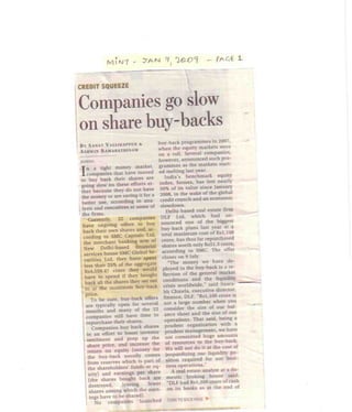 Mint Jan 7, 2009 Credit Squeeze Cos Go Slow On Share Buy Backs