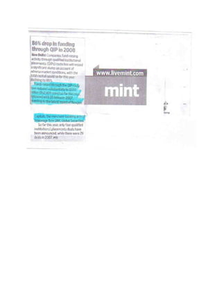 Mint QIPs - Sept 29, 2008 - 86% drop in funding through QIPs