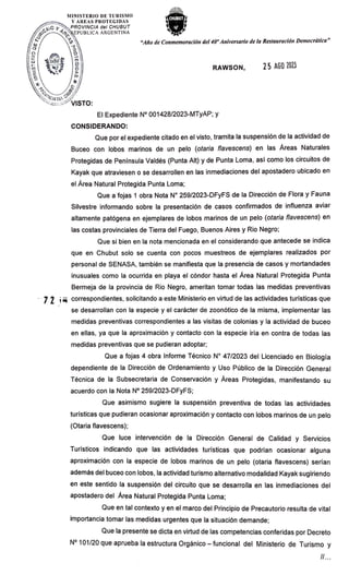Resolución del Ministreio de turismo de Chubut