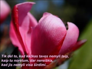 Tik dėl to, kad kažkas tavęs nemyli taip, kaip tu norėtum, dar nereiškia, kad jis nemyli visa širdimi... 