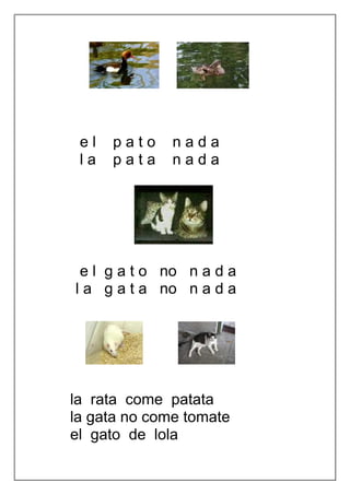 el   pato    nada
 la   pata    nada




 e l g a t o no n a d a
l a g a t a no n a d a




la rata come patata
la gata no come tomate
el gato de lola
 