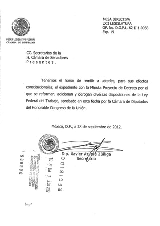 01/10/2012 Reforma Laboral aprobada y subida al Senado