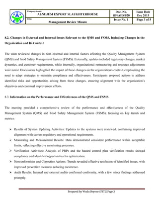 Minutes of management review that was conducted at alnujum export ...