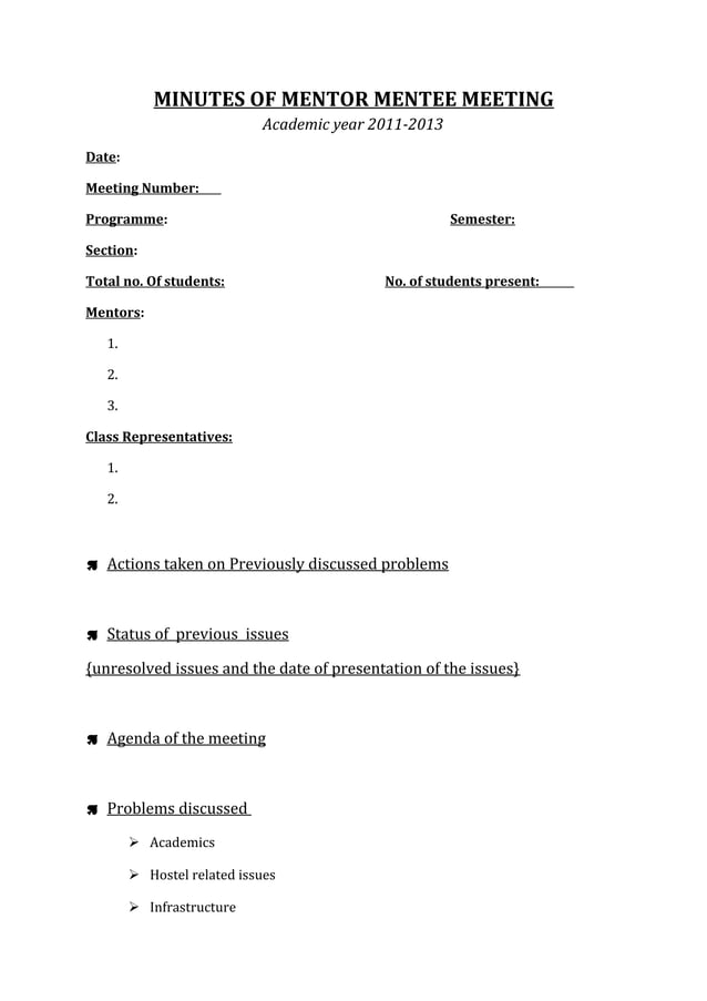 Minutes of mentor mentee meeting | DOC