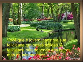 Você que é jovem, construa sua felicidade em bases sólidas. A felicidade não depende dos outros, mas de nós mesmos. 