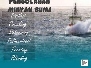 Reforming
Pengolahan
Minyak Bumi
Distilasi
Cracking
Blending
Treating
Polimerisasi
 