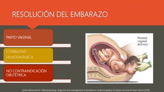 RESOLUCIÓN DEL EMBARAZO
Johann Bauersachs1, Pathophysiology, diagnosis and management of peripartum cardiomyopathy, European Journal of Heart Failure (2019)
PARTO VAGINAL
ESTABILIDAD
HEMODINÁMICA
NO CONTRAINDICACIÓN
OBSTÉTRICA
 