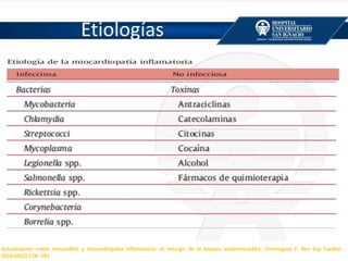 Actualización sobre miocarditis y miocardiopatía inflamatoria: el resurgir de la biopsia endomiocádica. Dominguez F. Rev Esp Cardiol.
2016;69(2):178–187
Etiologías
 