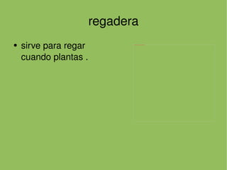 regadera sirve para regar cuando plantas . 
