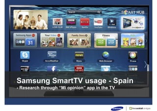 Samsung SmartTV usage - Spain 
- Research through “Mi opinion” app in the TV 
 