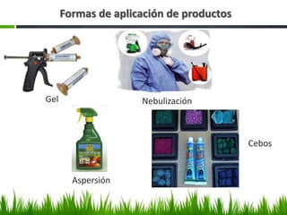 Formas de aplicación de productos




Gel                  Nebulización



                                          Cebos


        Aspersión
 