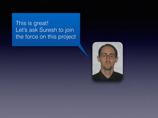 This is great!
Let’s ask Suresh to join
the force on this project
 