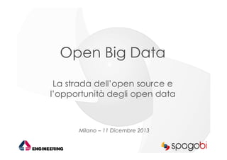 Open Big Data
La strada dell’open source e
l’opportunità degli open data

Milano – 11 Dicembre 2013

 