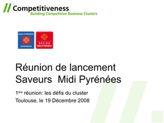 Réunion de lancement Saveurs  Midi Pyrénées 1 ère  réunion: les défis du cluster Toulouse,  le 19 Décembre 2008 