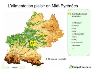 Grandes Écoles et universités INPT-ENSAT EI Purpan ENVT INSA INPT-ENSIACET ENFA EMAC ESC Toulouse Universités …    12 acteurs recensés L’alimentation plaisir en Midi-Pyrénées 07/06/09 