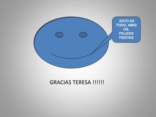 ESTO ES
                        TODO, AMIG
                           OS.
                         FELICES
                         FIESTAS




GRACIAS TERESA !!!!!!
 