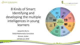 8 Kinds of Smart:
Identifying and
developing the multiple
intelligences in young
learners
Jacqueline Burns
Global Mathematics Consultant
Amman, Jordan
24 February 2018
 
