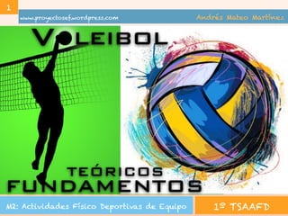 www.proyectosef.wordpress.com Andrés Mateo Martínez
1
1º TSAAFDM2: Actividades Físico Deportivas de Equipo
VOLEIBOL
TEÓRICOS
FUNDAMENTOS
leibolv
 