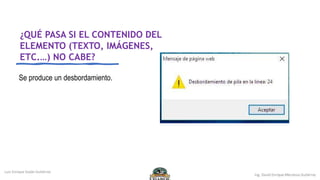 Se produce un desbordamiento.
¿QUÉ PASA SI EL CONTENIDO DEL
ELEMENTO (TEXTO, IMÁGENES,
ETC.…) NO CABE?
 