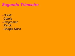 Segundo Trimestre -  Grafiti -  Comic -  Programar -  Picnik -   Google Dock 