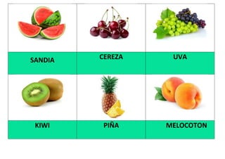 SANDIA CEREZA UVA
KIWI PIÑA MELOCOTON
 
