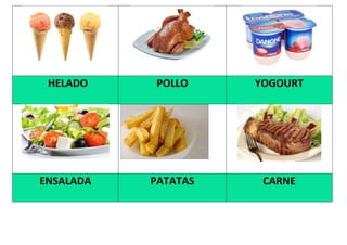 HELADO POLLO YOGOURT
ENSALADA PATATAS CARNE
 