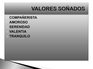COMPAÑERISTAAMOROSOSERENIDADVALENTIATRANQUILO                VALORES SOÑADOS