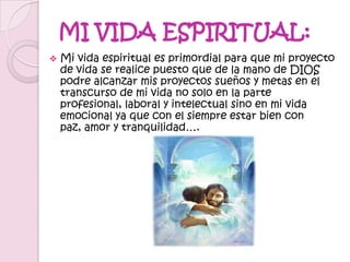 AREA ORGANICA:Primordialmente para que Mi Proyecto de vida se realice y surja con éxito debo planear y establecer mi vida física en la cual se refiere a mi cuidado de salud, mi cuerpo y cuidado físico.MI CUIDADO DE SALUD Y BIENESTAR:Es algo muy importante no solo se trata de ir al medico….Alimentación sana y adecuada.