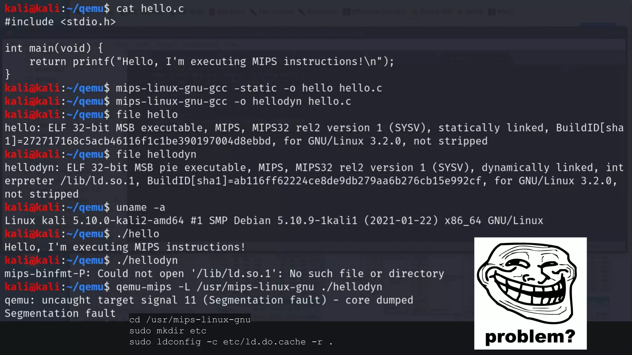 cd /usr/mips-linux-gnu
sudo mkdir etc
sudo ldconfig -c etc/ld.do.cache -r .
 
