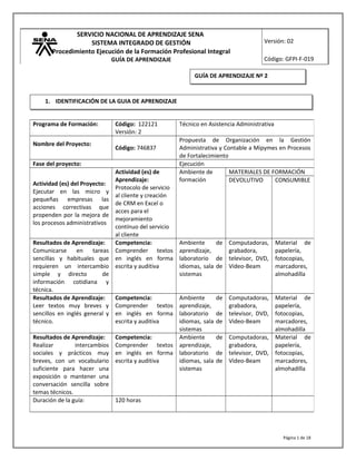 Gfpi f-019 guia de aprendizaje ejecucion evaluacion inglés | DOC
